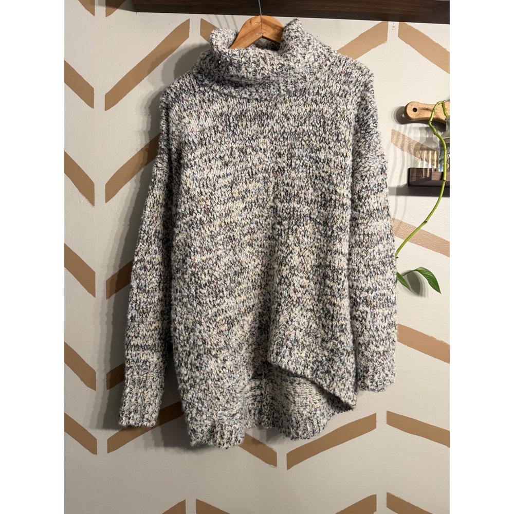 Lou & Grey Cowl Neck Sweater Womens XS Grey Colorful Space Dye Knit Loft